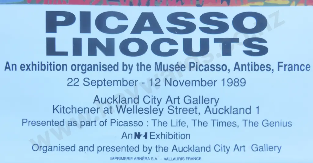 1989 Picasso Linocuts Gallery exhibition poster for the Auckland City Art Gallery Image 1++