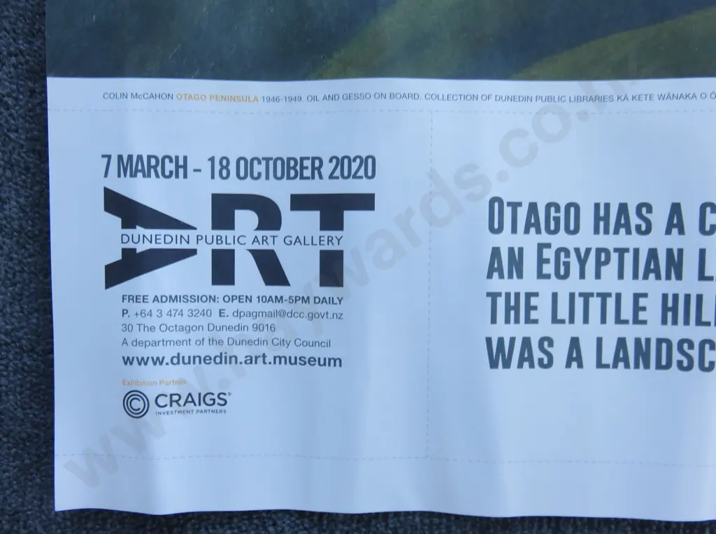 Colin McCahon gallery exhibition poster for the Dunedin public art gallery Image 1++
