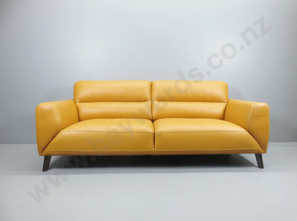 Vivin mustard leather upholstered contemporary 3 seater settee - pristine condition H-800 W-2120 D-900 Image 1++