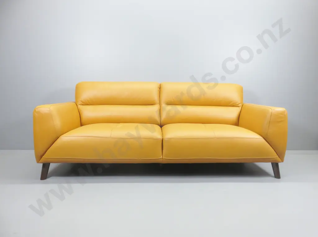 Vivin mustard leather upholstered contemporary 3 seater settee - pristine condition H-800 W-2120 D-900 Image 1++