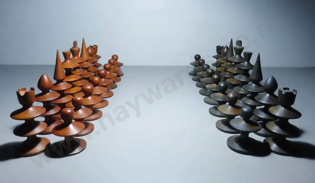 Superb oversized mid century turned timber chess set Image 1++