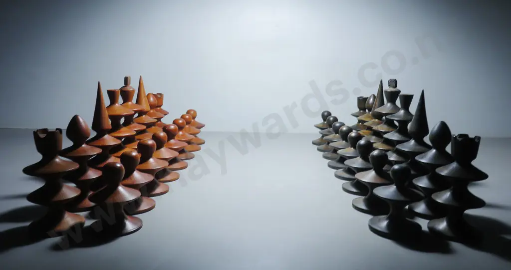 Superb oversized mid century turned timber chess set Image 1++