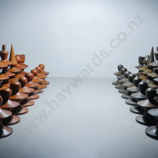 Superb oversized mid century turned timber chess set