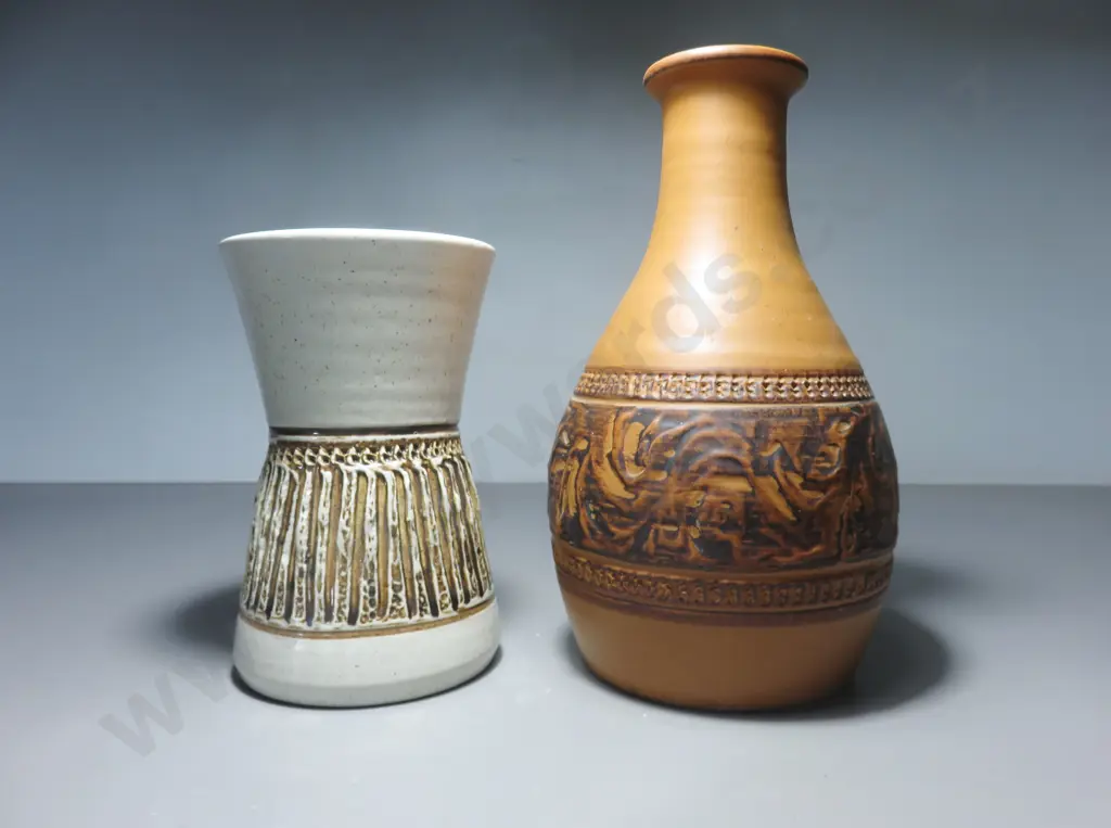 Pair of Purbeck pottery textured Vases Image 1++