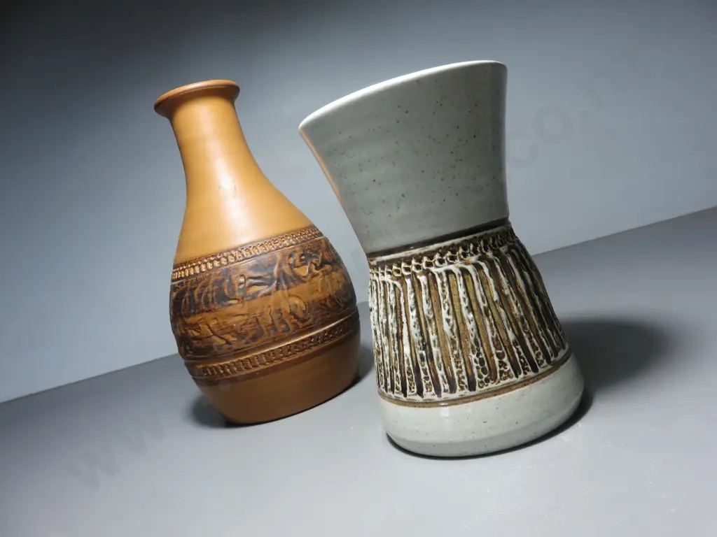Pair of Purbeck pottery textured Vases Image 1++