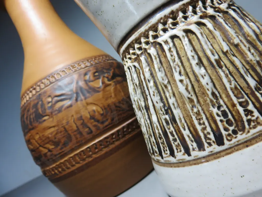 Pair of Purbeck pottery textured Vases Image 1++