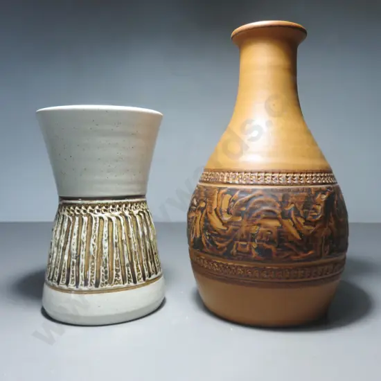 Pair of Purbeck pottery textured Vases