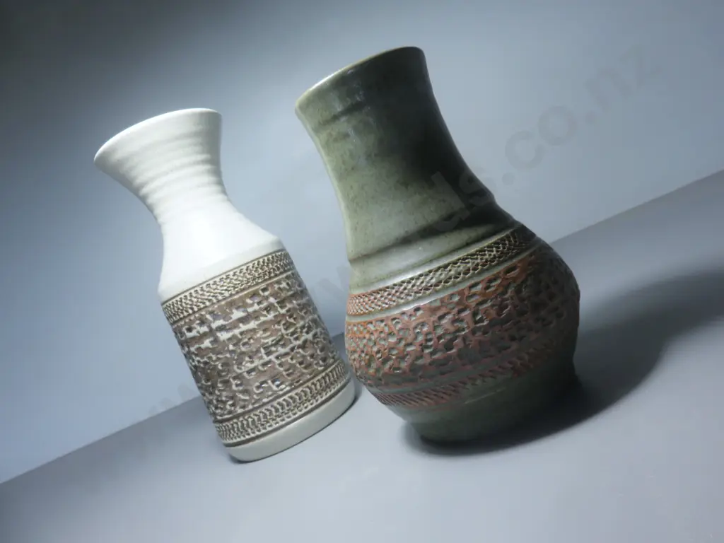 Pair of Purbeck pottery textured Vases Image 1++