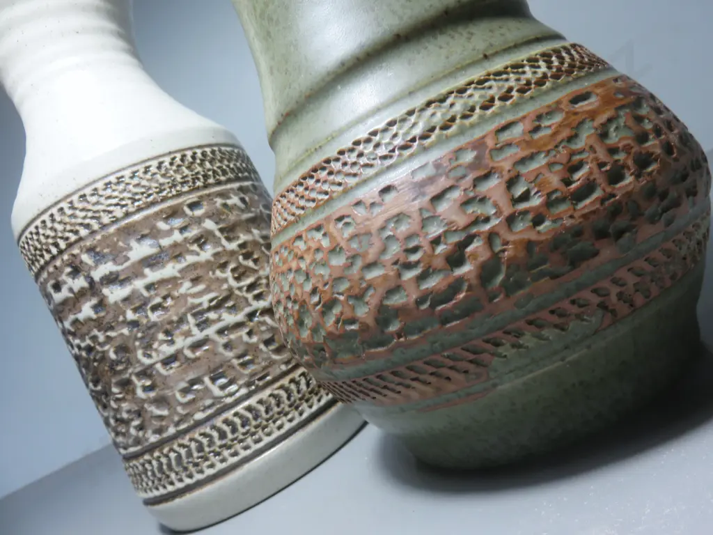Pair of Purbeck pottery textured Vases Image 1++