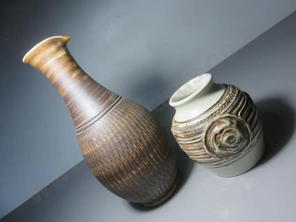 Pair of Purbeck pottery textured Vases Image 1++