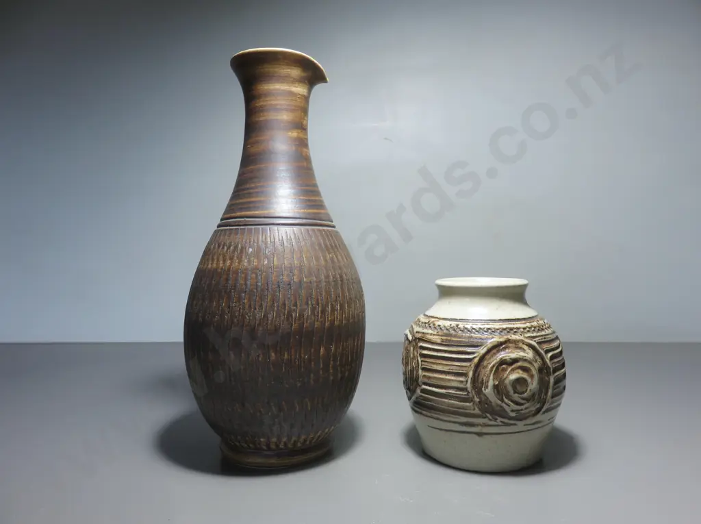 Pair of Purbeck pottery textured Vases Image 1++