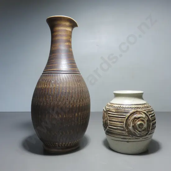 Pair of Purbeck pottery textured Vases