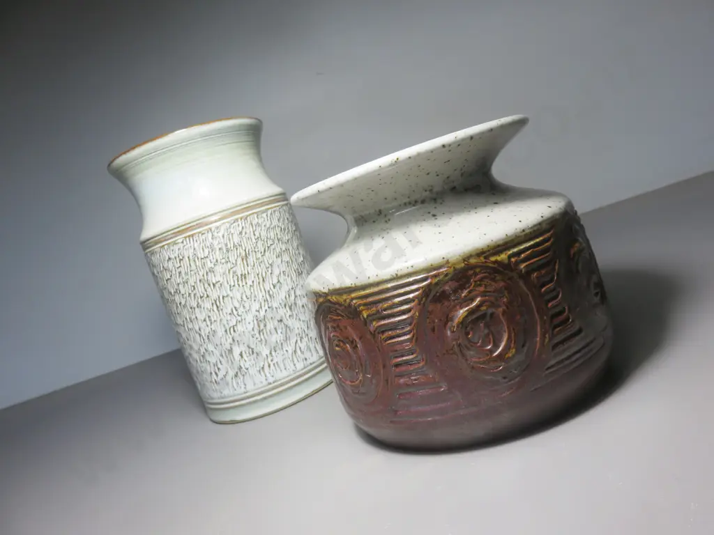 Pair of Purbeck pottery textured Vases Image 1++