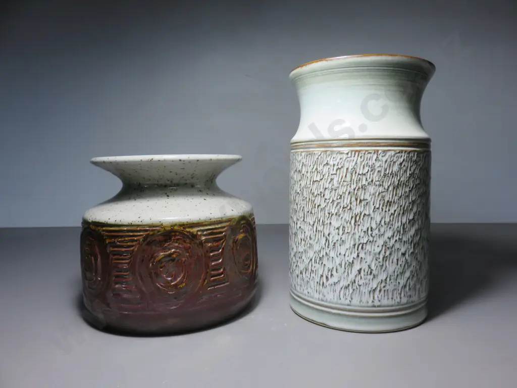 Pair of Purbeck pottery textured Vases Image 1++