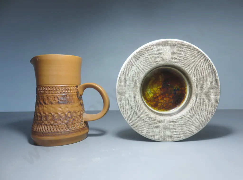 One vase and one Glass frit glazed bowl from Purbeck pottery Image 1++