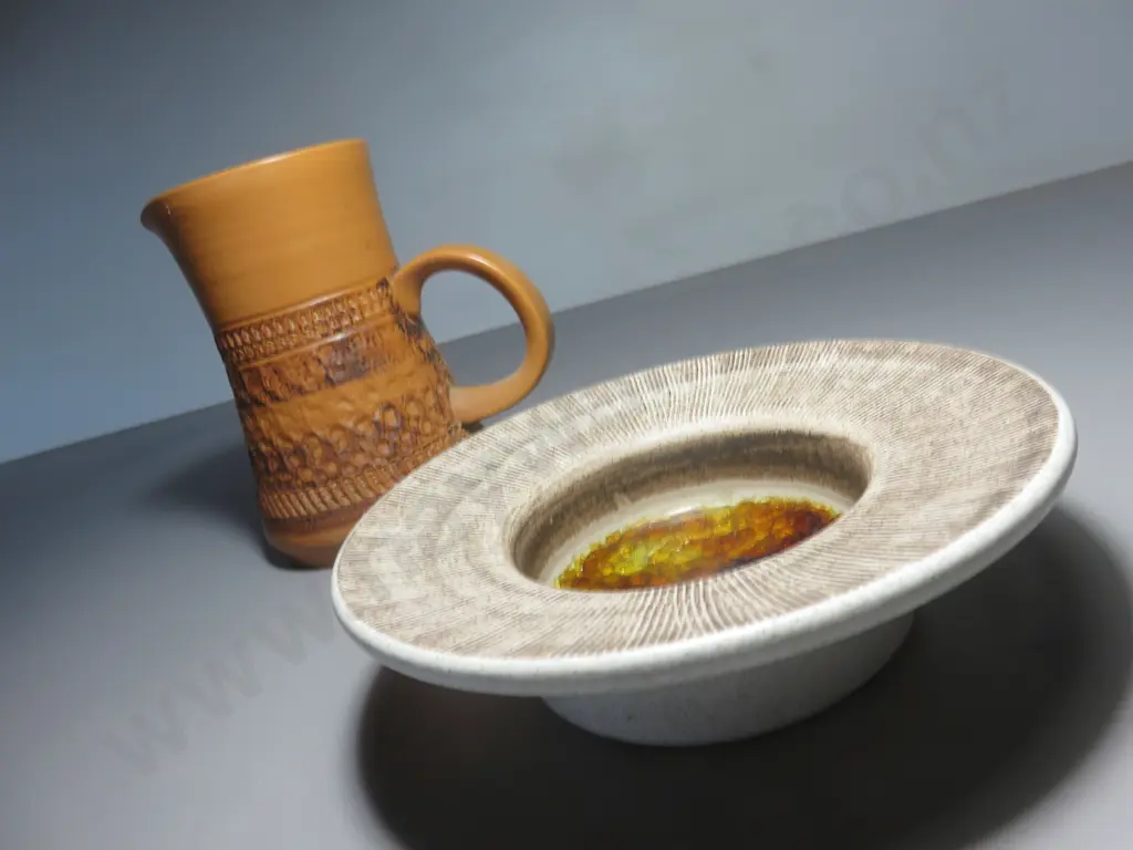One vase and one Glass frit glazed bowl from Purbeck pottery Image 1++