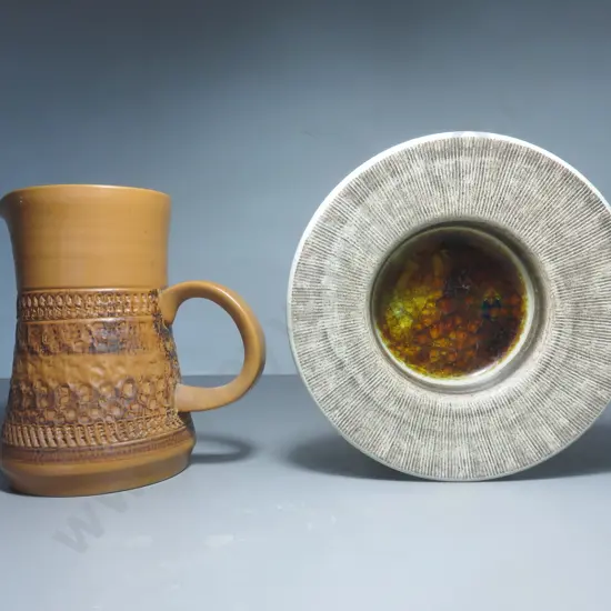 One vase and one Glass frit glazed bowl from Purbeck pottery