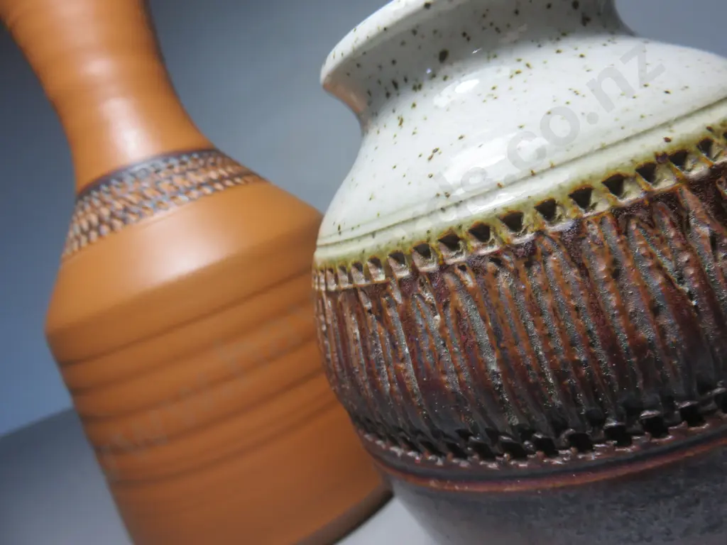Pair of Purbeck pottery textured Vases Image 1++