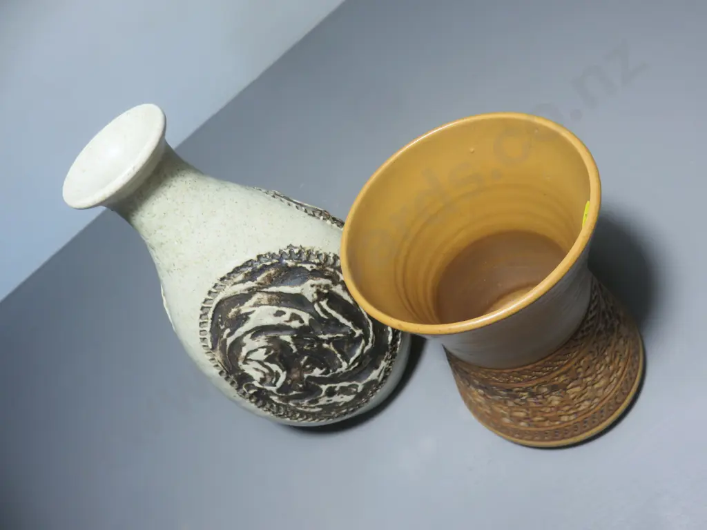 Pair of Purbeck pottery textured Vases Image 1++