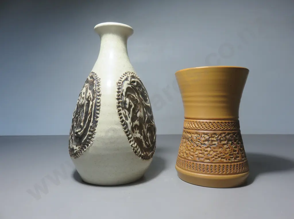 Pair of Purbeck pottery textured Vases Image 1++