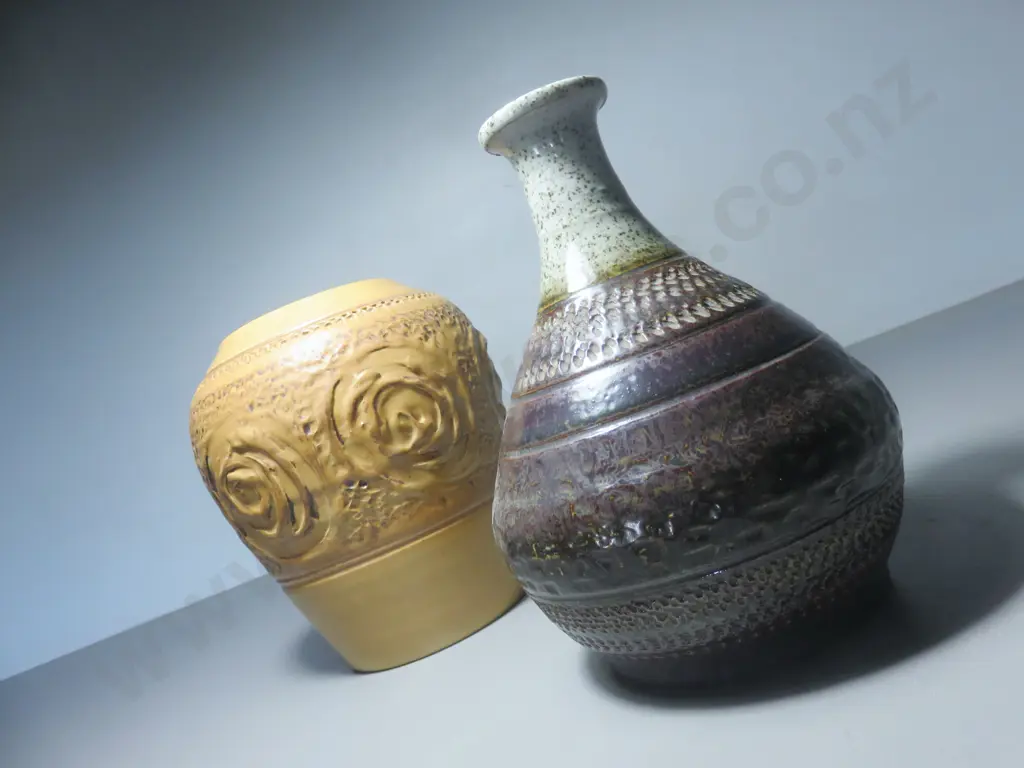 Pair of Purbeck pottery textured Vases Image 1++
