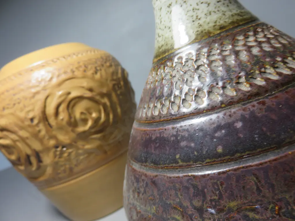 Pair of Purbeck pottery textured Vases Image 1++