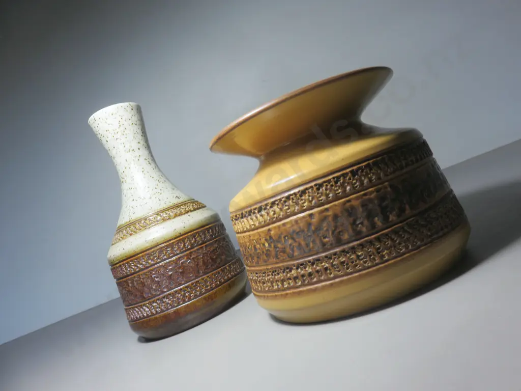 Pair of Purbeck pottery textured Vases Image 1++