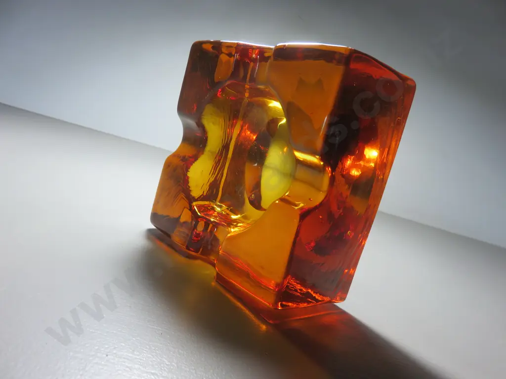 Rare mid-century Whitefriars Glass solid cubed ashtray Image 1++