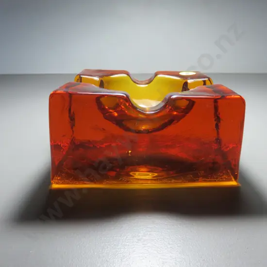 Rare mid-century Whitefriars Glass solid cubed ashtray