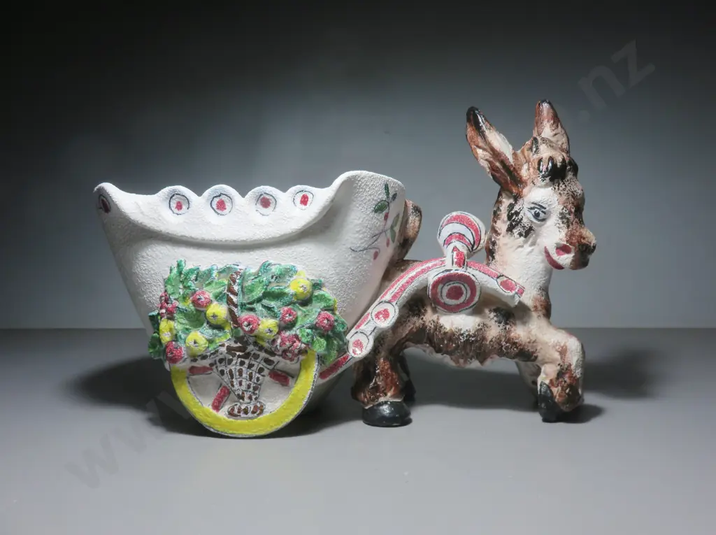Oversized mid-century Italian Donkey and Cart Sculpture Image 1++