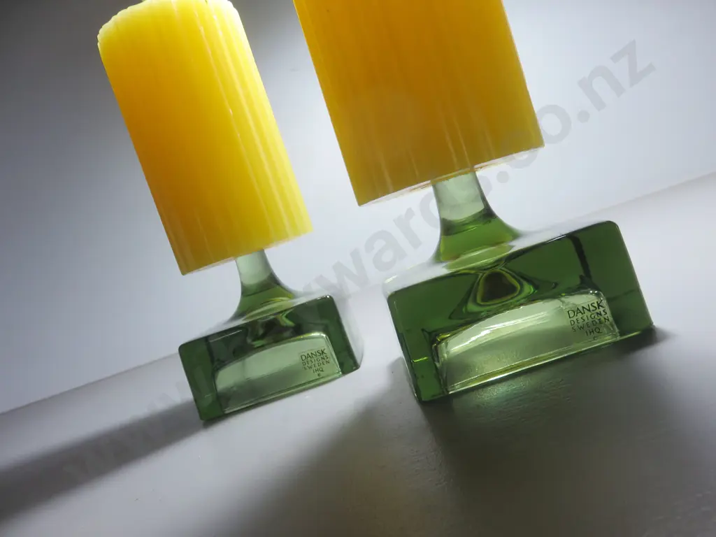 Matched pair of vintage Scandinavian Dansk Designs Art Glass Candle Holders Image 1++