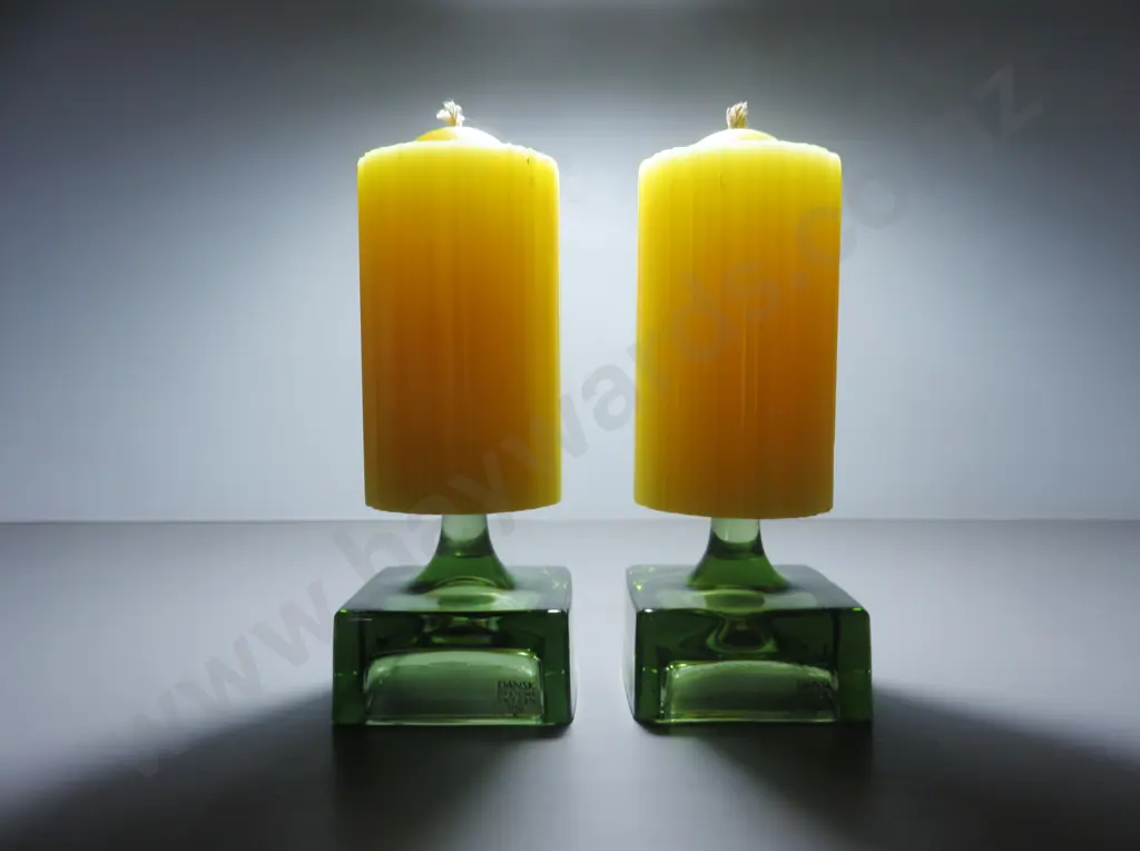 Matched pair of vintage Scandinavian Dansk Designs Art Glass Candle Holders Image 1++