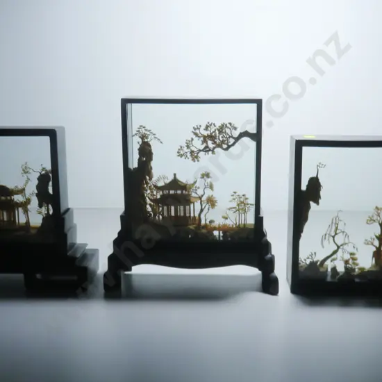 Three vintage oriental cork Dioramas.