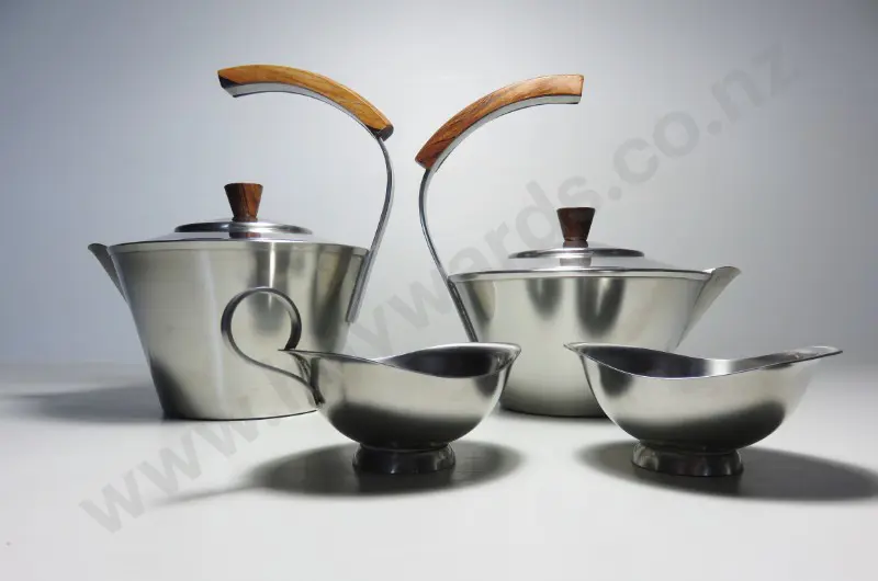 Superb mid-century Danish stainless steel with rosewood trim tea / coffee service Image 1++