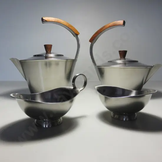 Superb mid-century Danish stainless steel with rosewood trim tea / coffee service