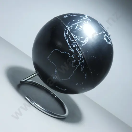 Contemporary black globe on metal chromed stand
