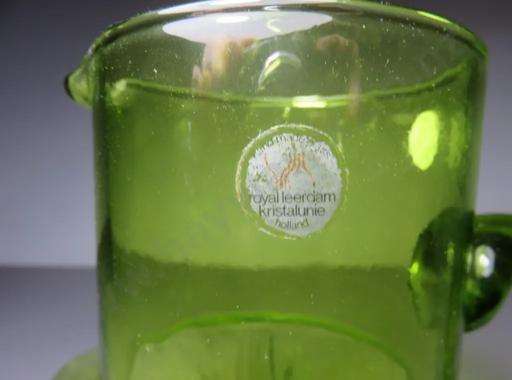 Vintage Lime green art glass pitcher by Royal Leerdam of Holland Image 1++
