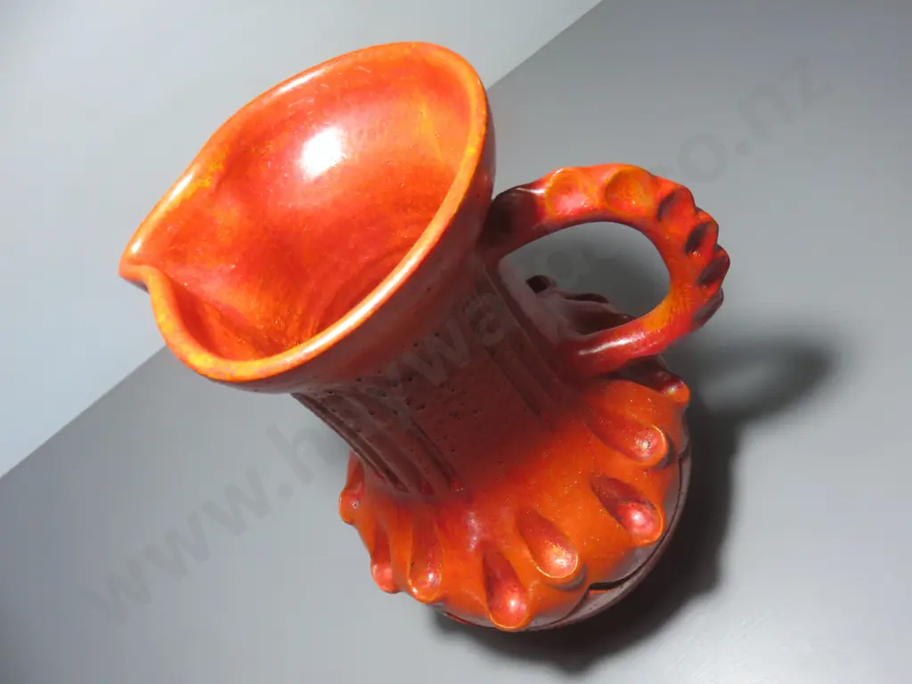 Mid-century heavily carved Italian studio potted pitcher Image 1++