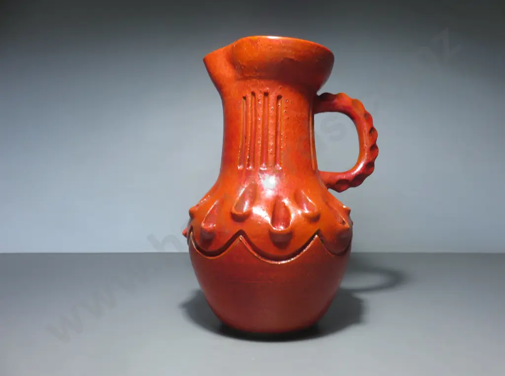 Mid-century heavily carved Italian studio potted pitcher Image 1++