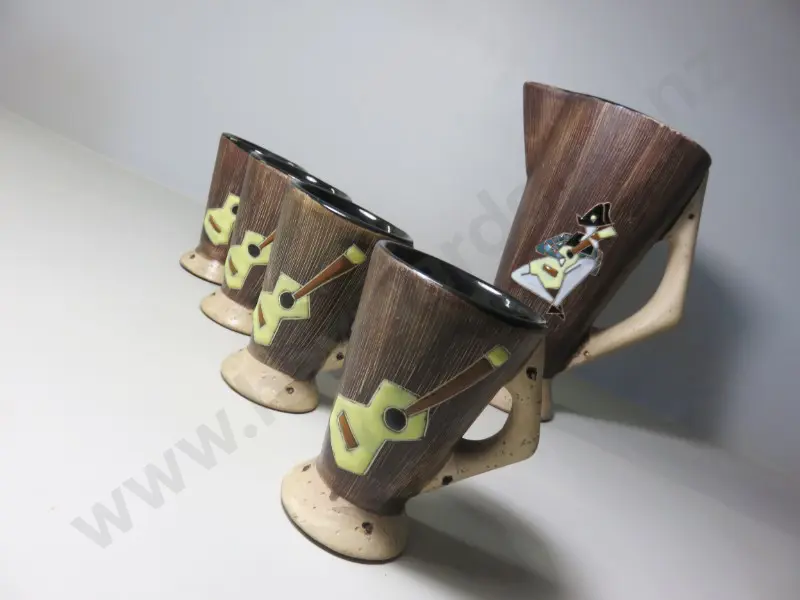 Mid-century 5 piece studio potted pitcher and beaker service Image 1++