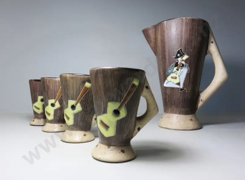 Mid-century 5 piece studio potted pitcher and beaker service Image 1++