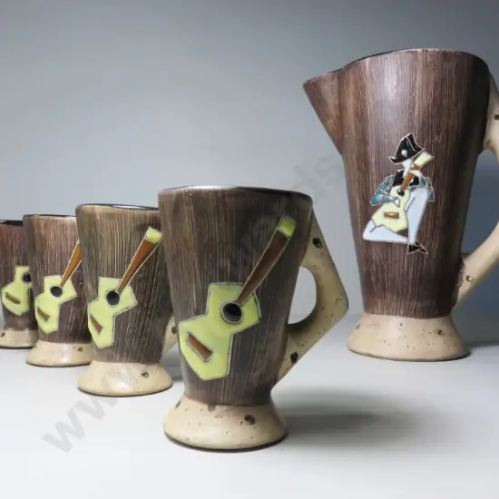 Mid-century 5 piece studio potted pitcher and beaker service