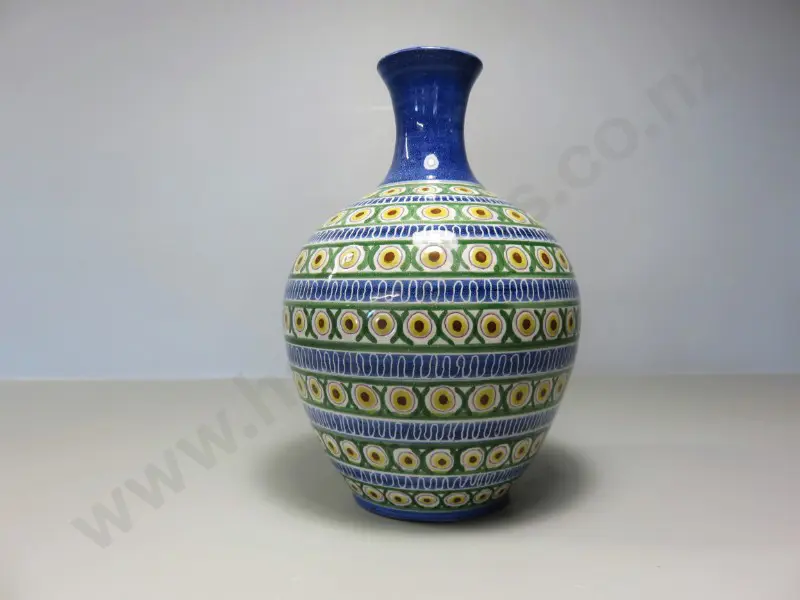 Mid-Century Scandinavian hank Keramik of Norway studio vase with retailers label Image 1++