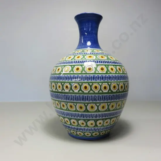 Mid-Century Scandinavian hank Keramik of Norway studio vase with retailers label