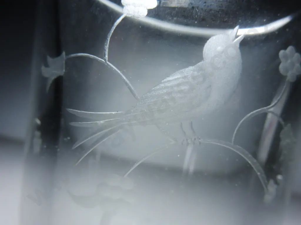 Mid-century Ekenas of Sweden etched Bird Art Glass Vase Image 1++