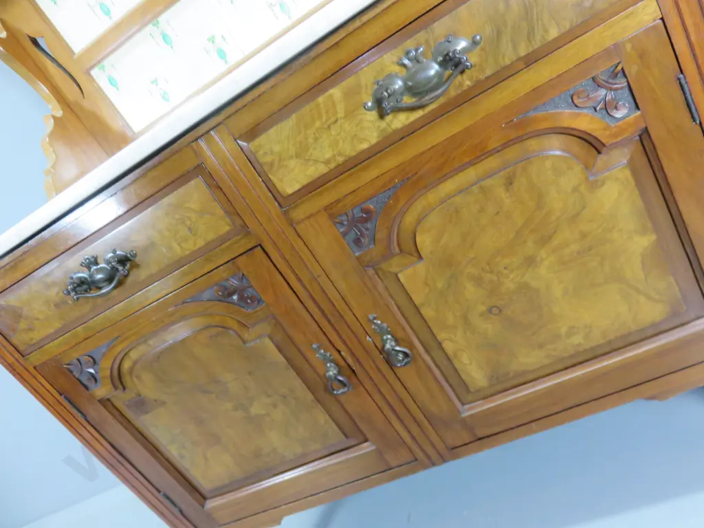 Early walnut washstand with art nouveau inset tiles Image 1++