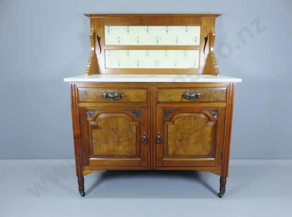 Early walnut washstand with art nouveau inset tiles Image 1++