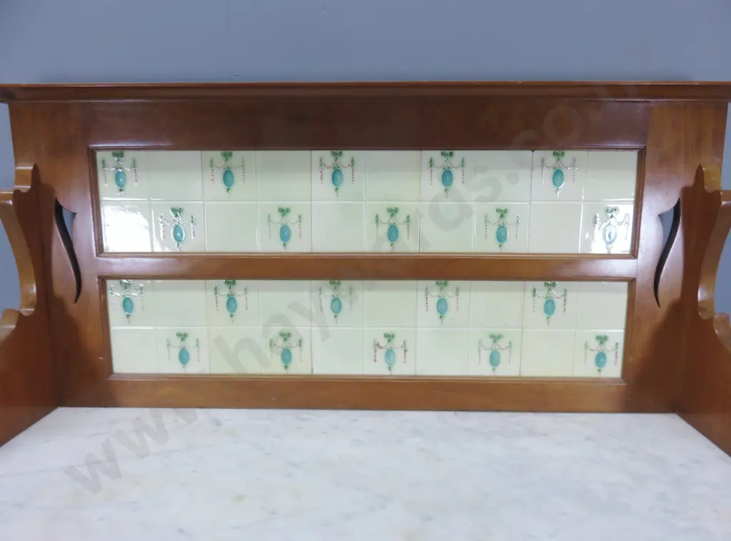 Early walnut washstand with art nouveau inset tiles Image 1++