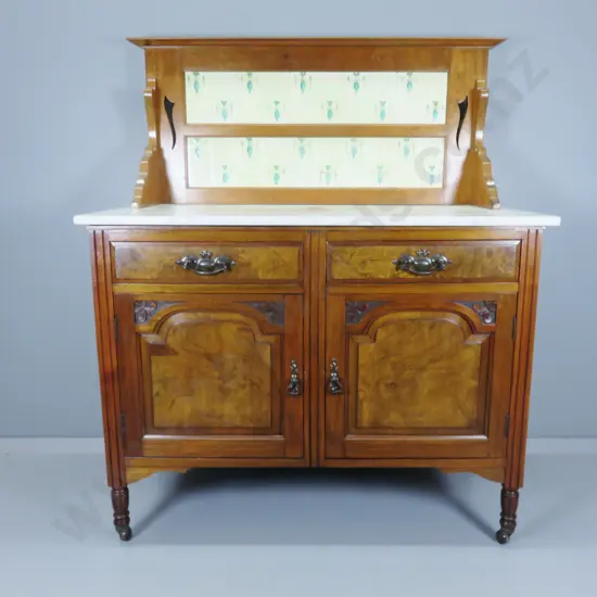 Early walnut washstand with art nouveau inset tiles