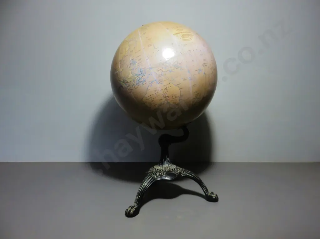 Antique twelve inch terrestrial world globe by New York maker C.S. Harrow and Co Image 1++